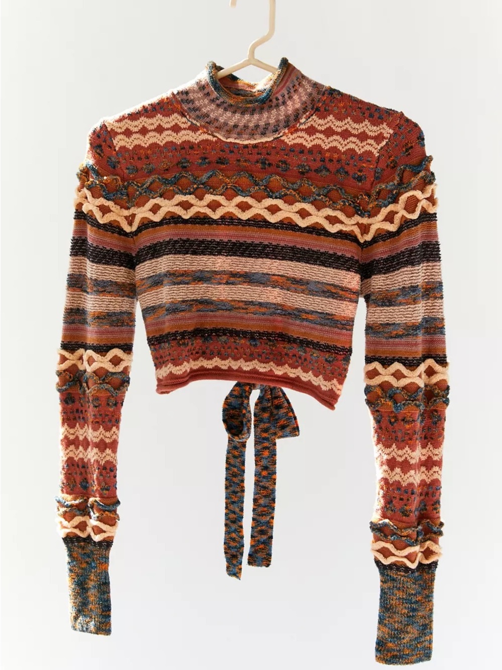 Urban Outfitters Rust Multi Striped Tie-Back Turtleneck Sweater